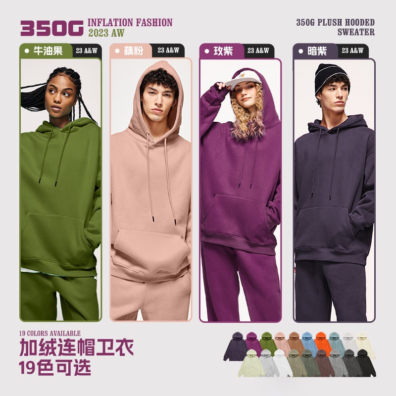 Jie Zhan Strictly Selected | 350G Velvet Pure Color Hooded Sweatshirt 25 Loose Trendy Brand Men'S Pullover Top - Image 3